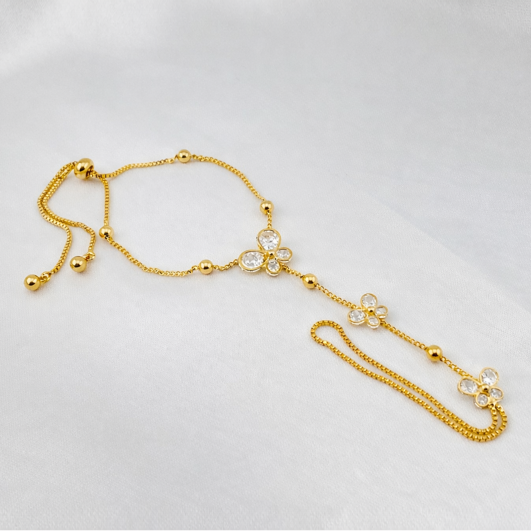 Floral Hand Harness Chain Bracelet – Crystal Flower Motifs | Adjustable | Hath Phool | Imitation Gold Fashion Jewelry