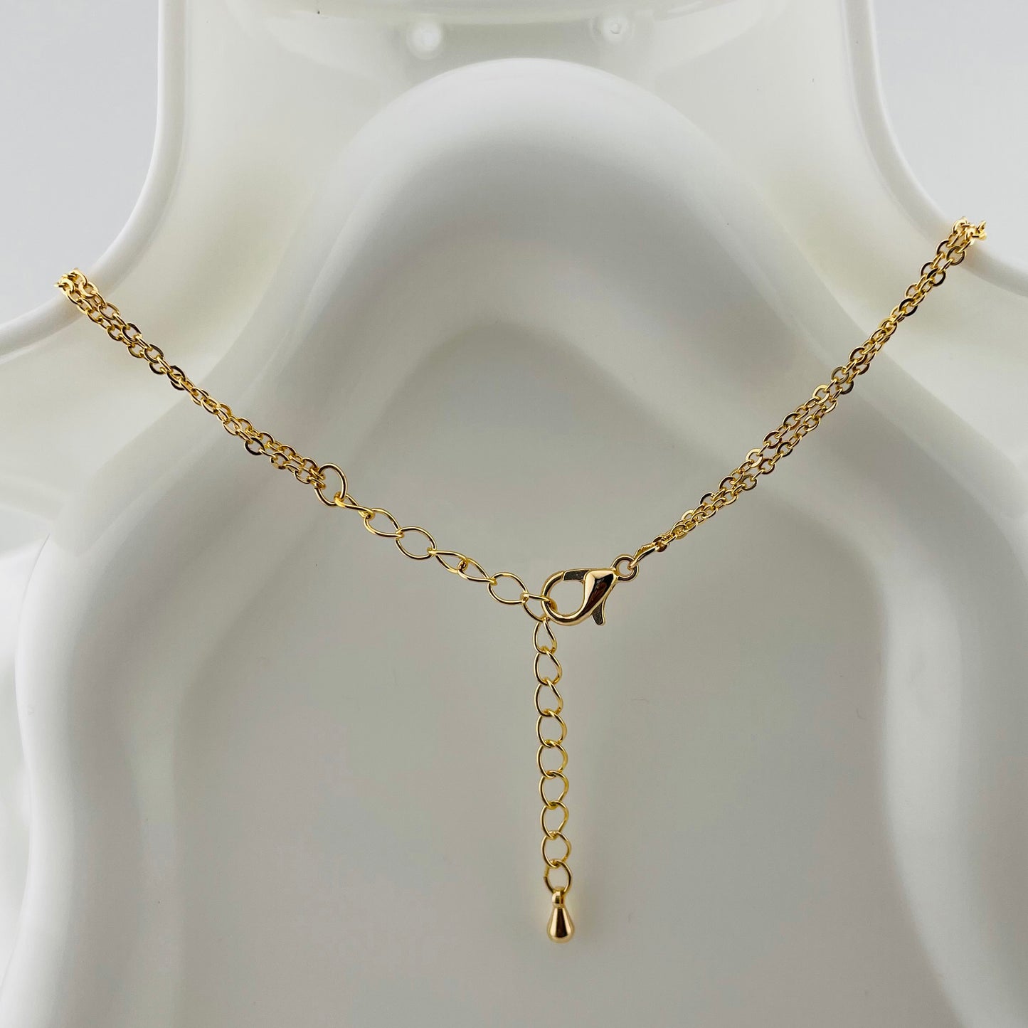 DUAL LAYERED NECKLACE DOUBLE RING PENDANT-STONE, ADJUSTABLE CHAIN, FASHION JEWELRY IMITATION GOLD