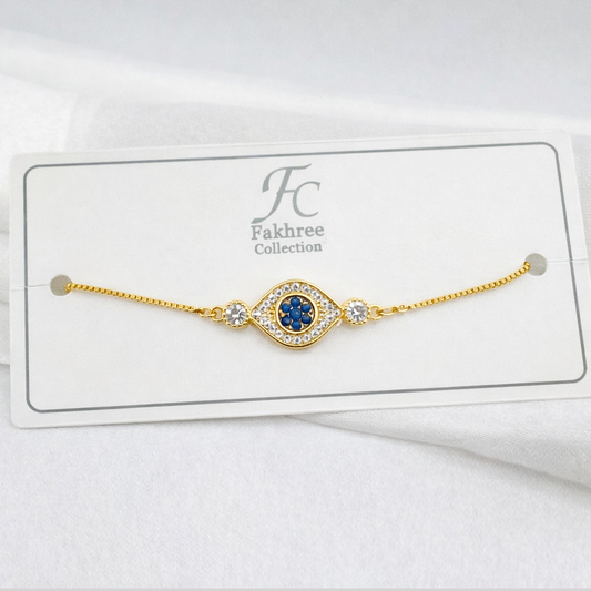 Eye Stone Bracelet – Blue Center Charm | Adjustable Imitation Gold Fashion Jewelry