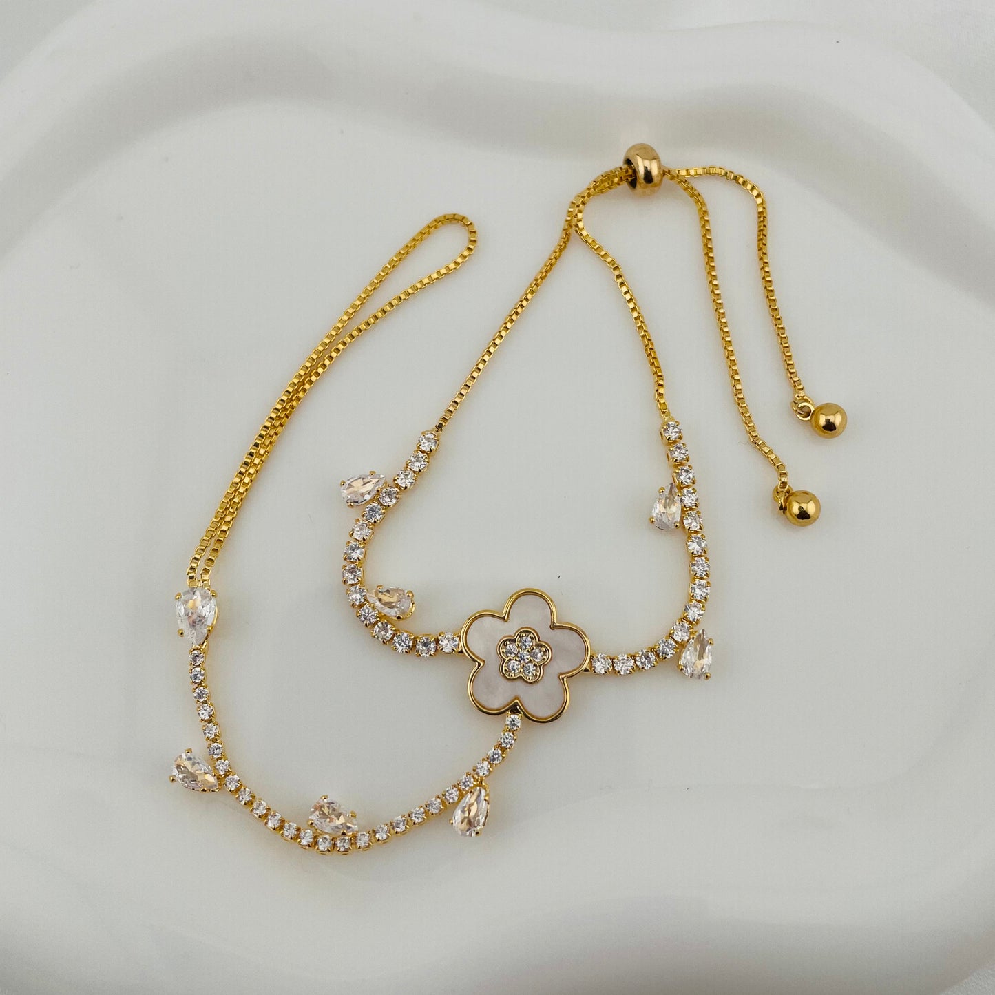 Floral Hand Harness Bracelet with Stone Chain – Adjustable | Hathphool | Imitation Gold Fashion Jewelry