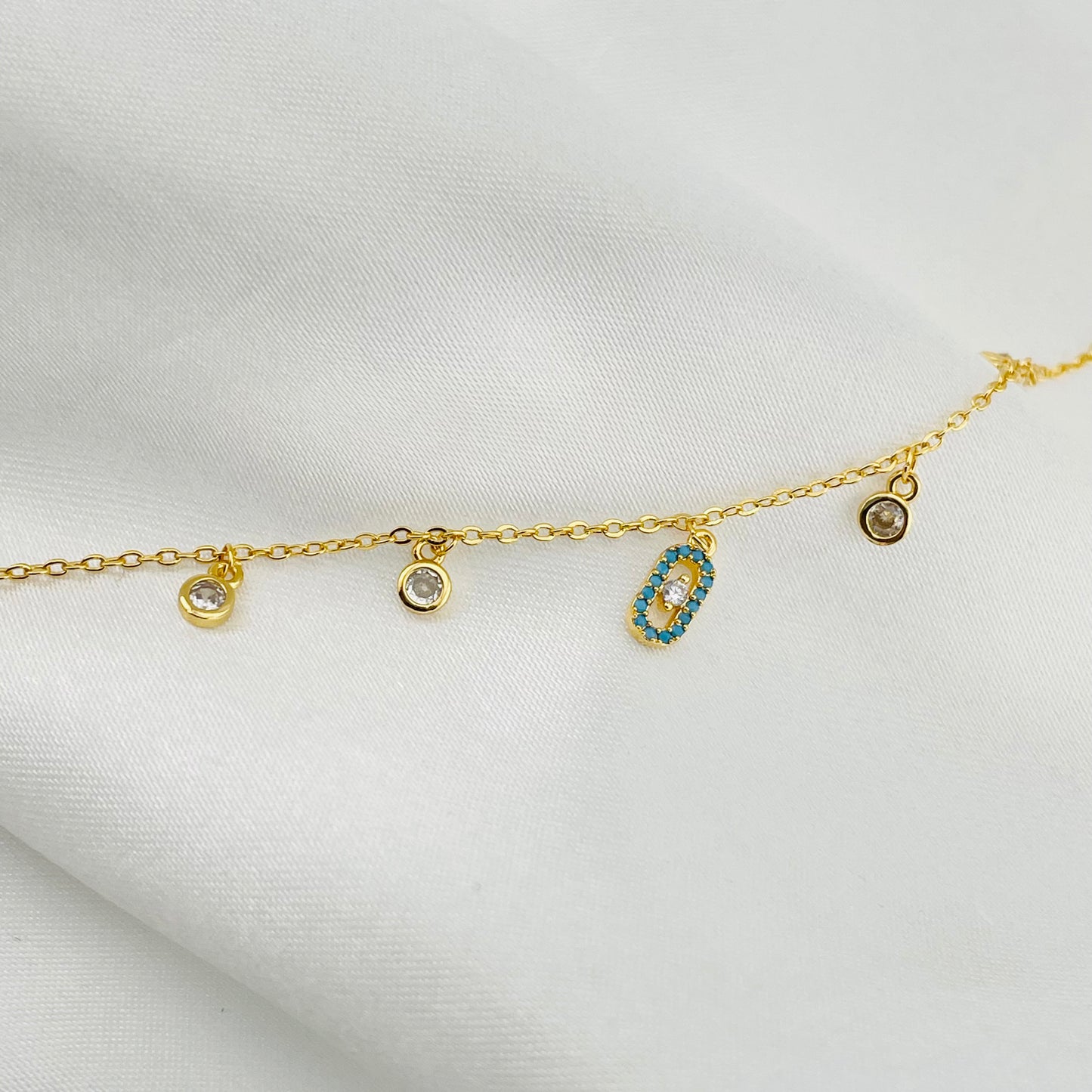 Charm Bracelet with Stone Drops – Adjustable Chain | Imitation Gold Fashion Jewelry