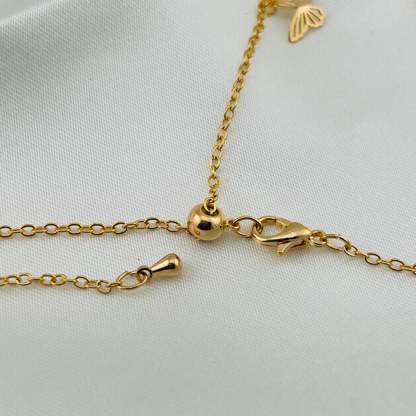 PRINCES NECKLACE AND EARING SET FOR KIDS, COLOR STONE DROPES DANGLING BUTTERFLIES WITH ADJUSTABLE CHAIN, FASHION JEWELRY IMITATION GOLD