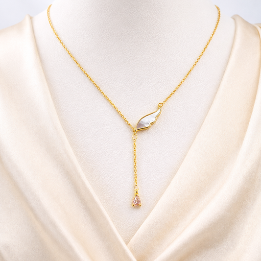 Leaf Crystal Drop Necklace – Y-Style Adjustable Chain | Imitation Gold Fashion Jewelry
