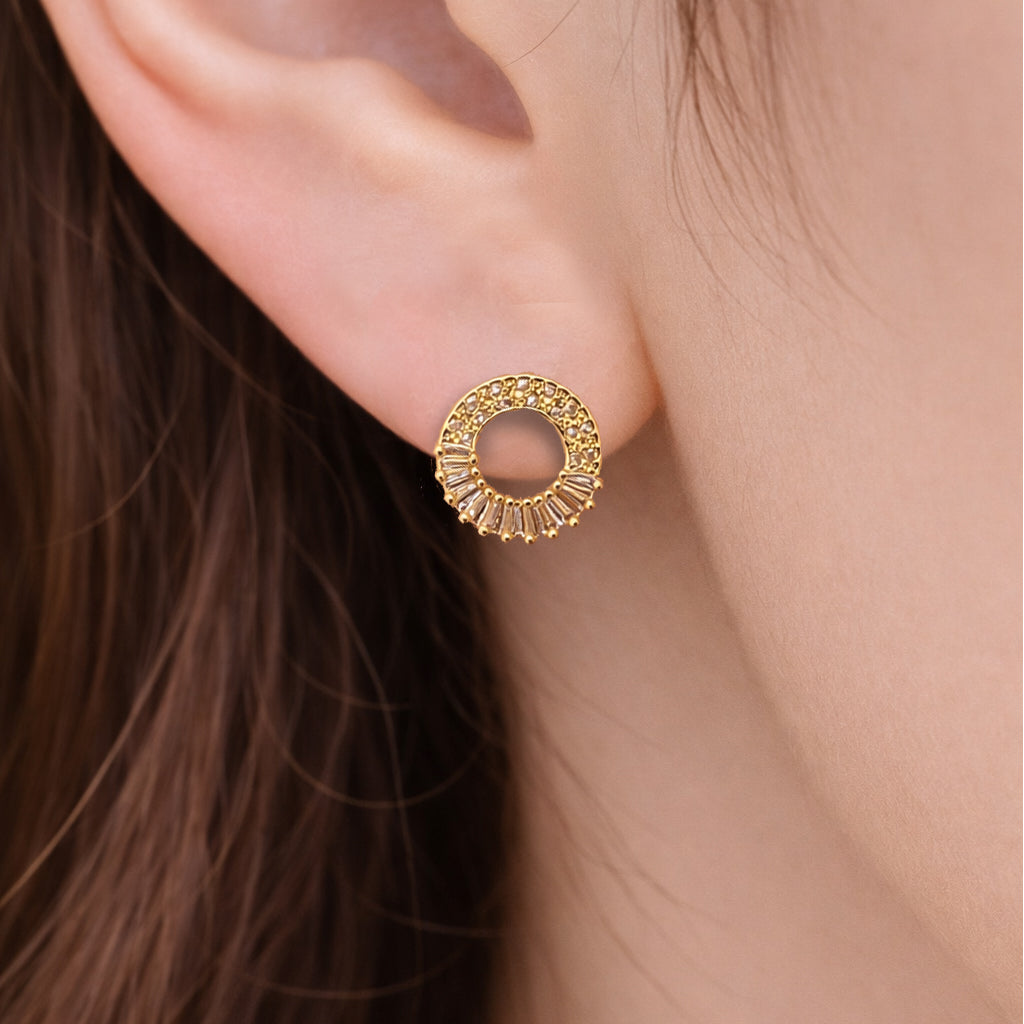 RHINESTORE CIRCLE EARRINGS FASHION JEWELRY IMITATION GOLD- ONE PAIR