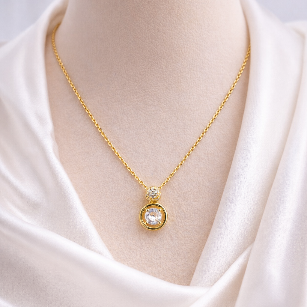 NECKLACE WITH STONE PENDANT, ADJUSTABLE CHAIN, FASHION JEWELRY IMITATION GOLD