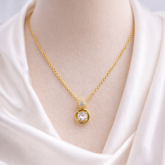 NECKLACE WITH STONE PENDANT, ADJUSTABLE CHAIN, FASHION JEWELRY IMITATION GOLD