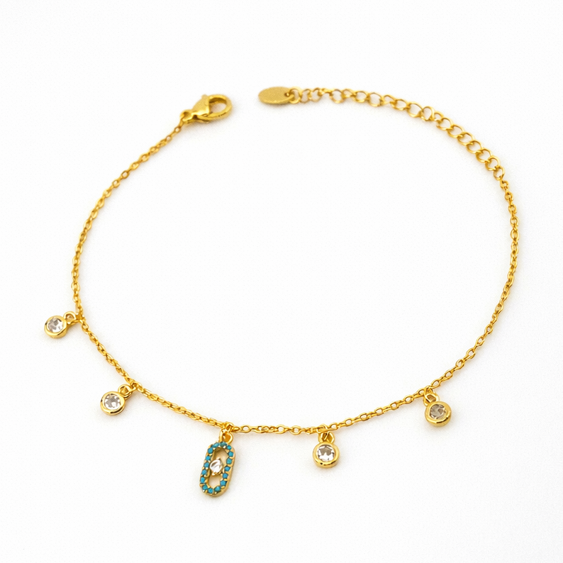 Charm Bracelet with Stone Drops – Adjustable Chain | Imitation Gold Fashion Jewelry