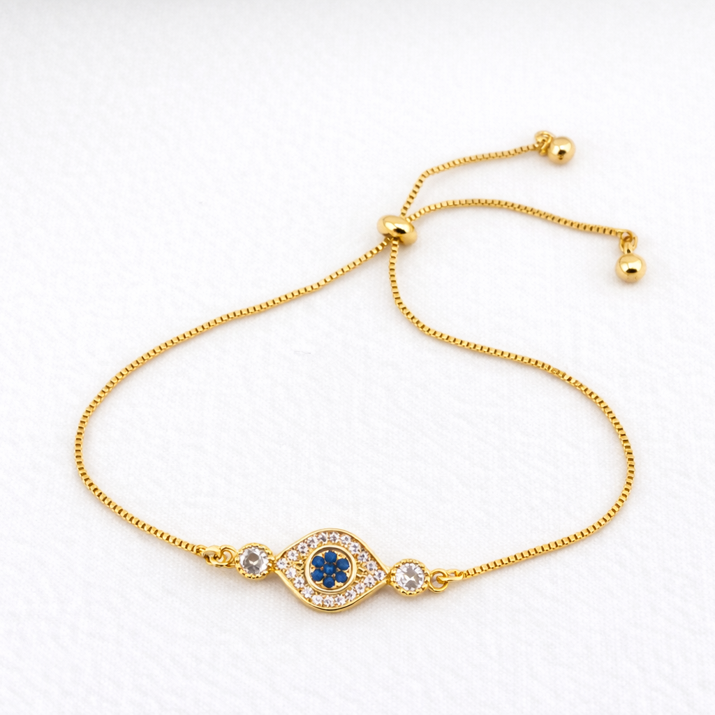 Eye Stone Bracelet – Blue Center Charm | Adjustable Imitation Gold Fashion Jewelry