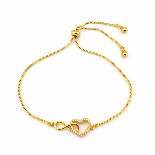 Infinity Heart Charm Bracelet with Stone Outline – Adjustabl | Imitation Gold