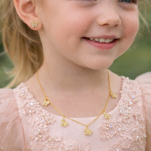 BUTTERFLY NECKLACE AND EARRING SET FASHION JEWELRY IMITATION GOLD, ADJUSTABLE CHAIN