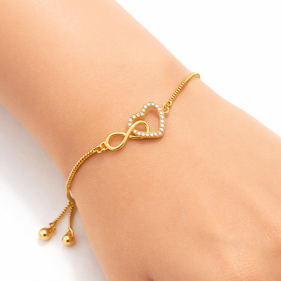 Infinity Heart Charm Bracelet with Stone Outline – Adjustabl | Imitation Gold