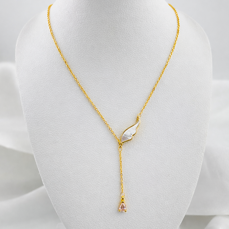 Leaf Crystal Drop Necklace – Y-Style Adjustable Chain | Imitation Gold Fashion Jewelry