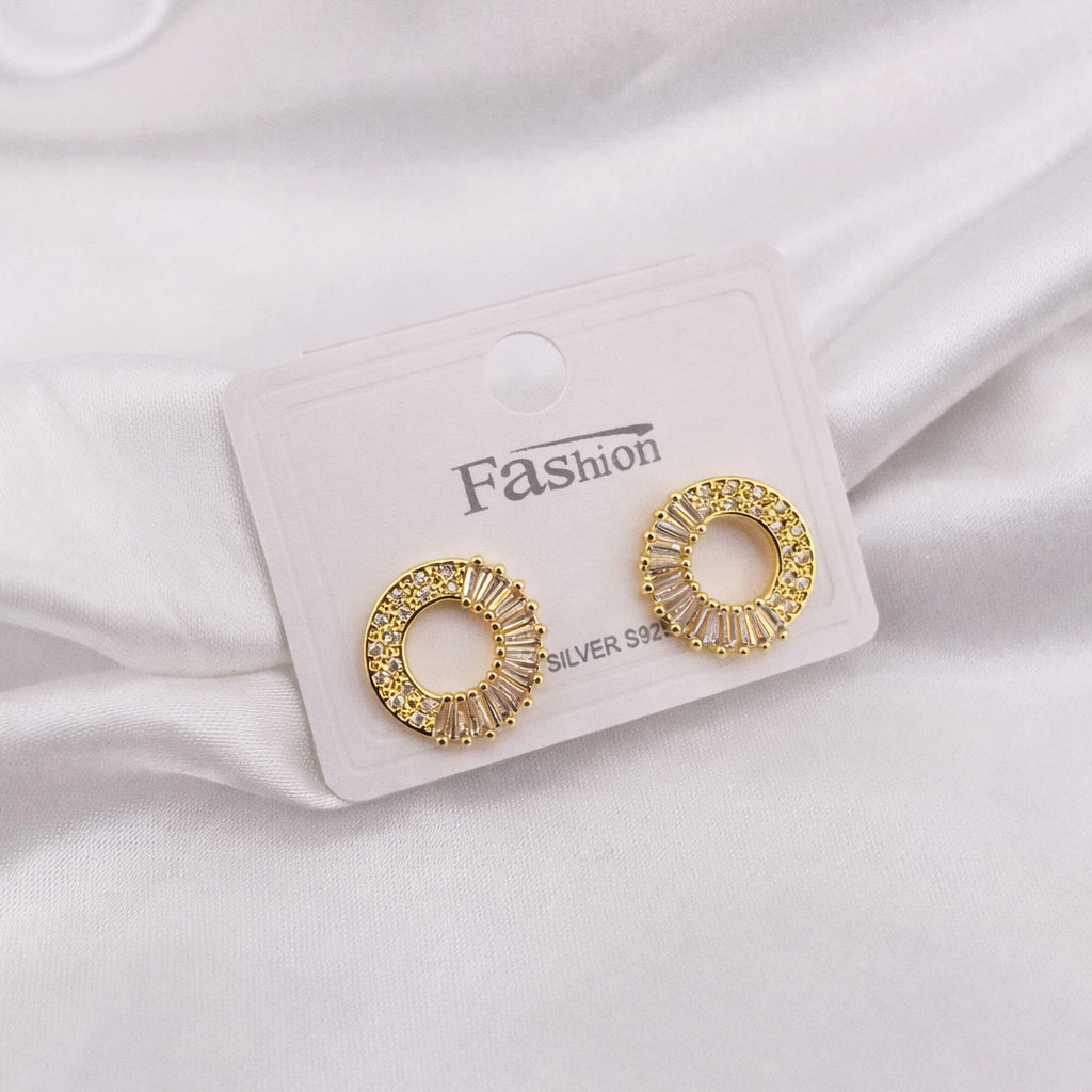 RHINESTORE CIRCLE EARRINGS FASHION JEWELRY IMITATION GOLD- ONE PAIR