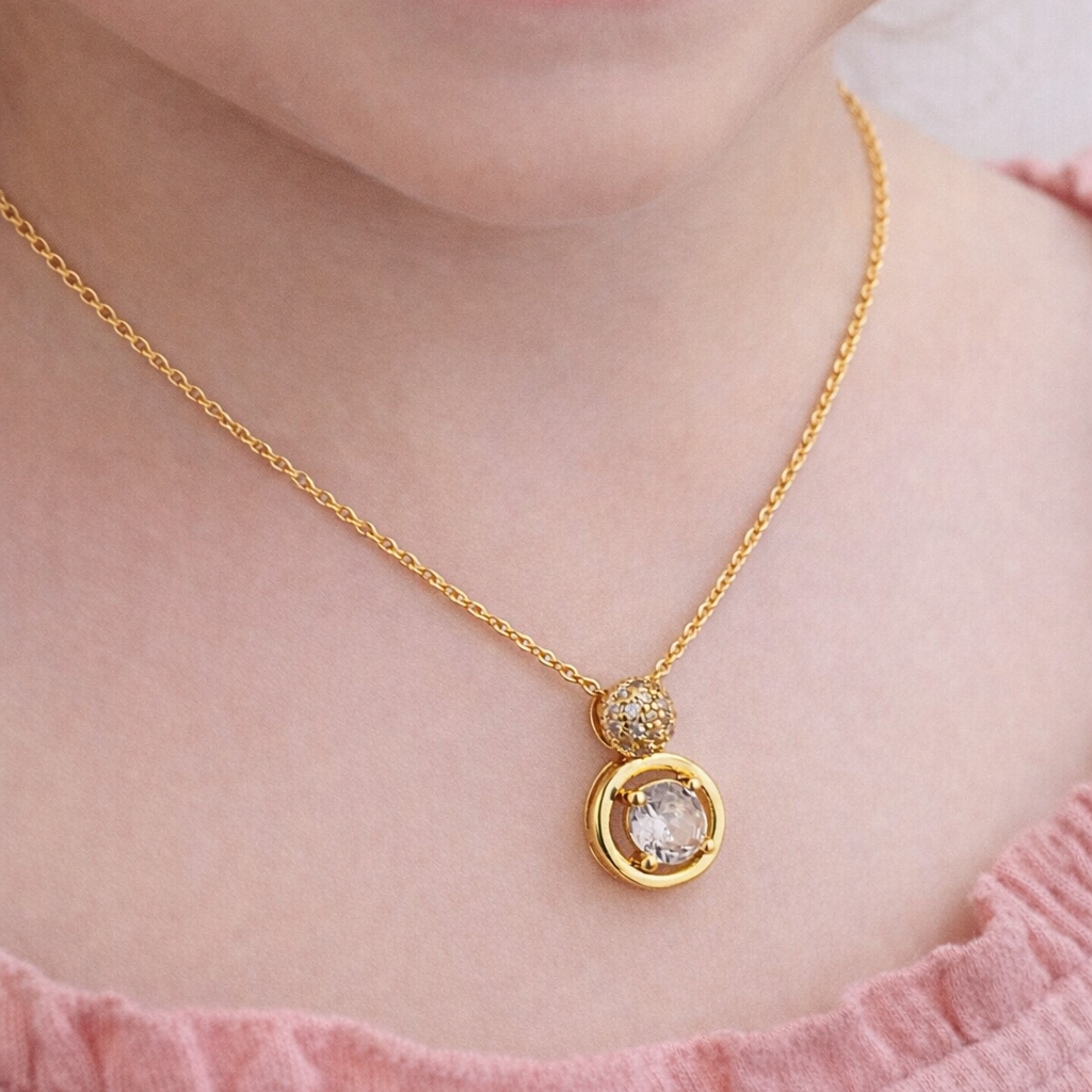 NECKLACE WITH STONE PENDANT, ADJUSTABLE CHAIN, FASHION JEWELRY IMITATION GOLD