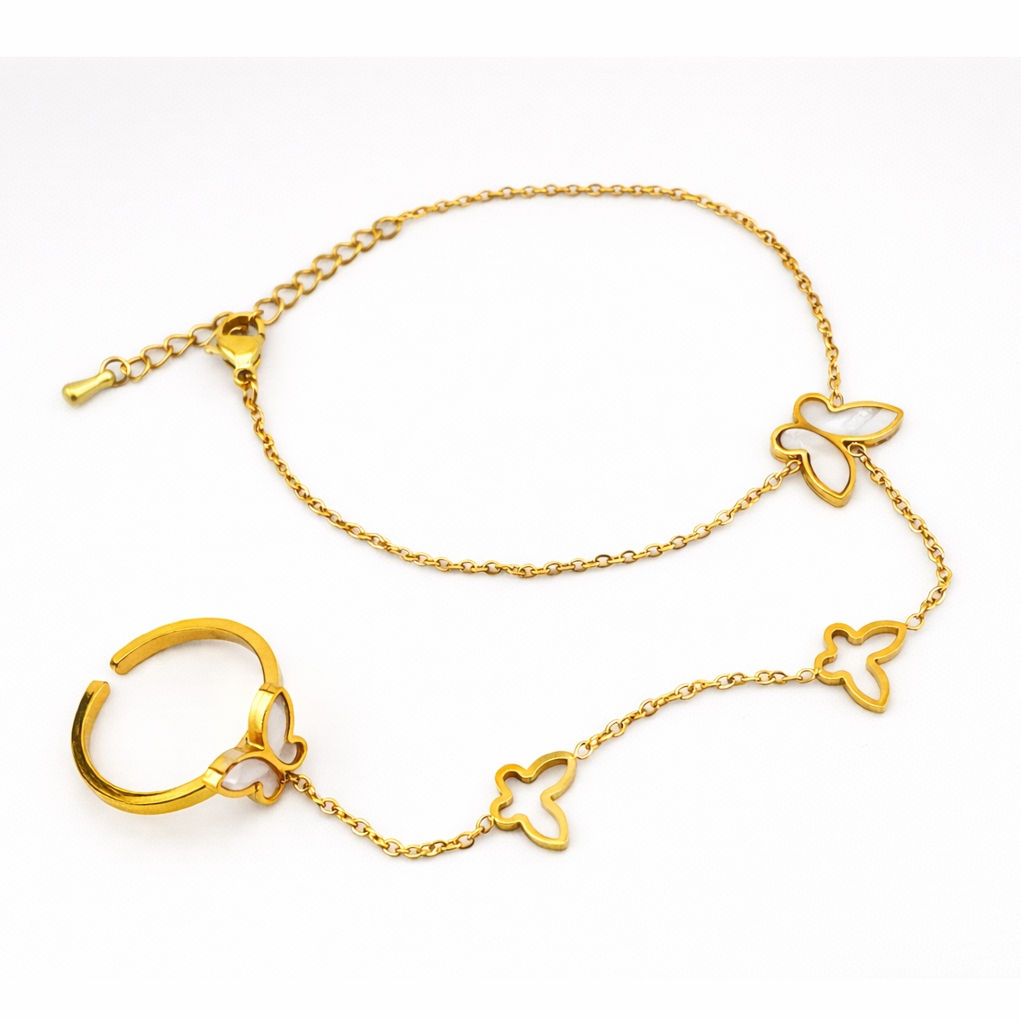 Butterfly Hand Harness Bracelet with Ring -Adjustable Chain – Anti-Tarnish Stainless Steel | Imitation Gold Fashion Jewelry