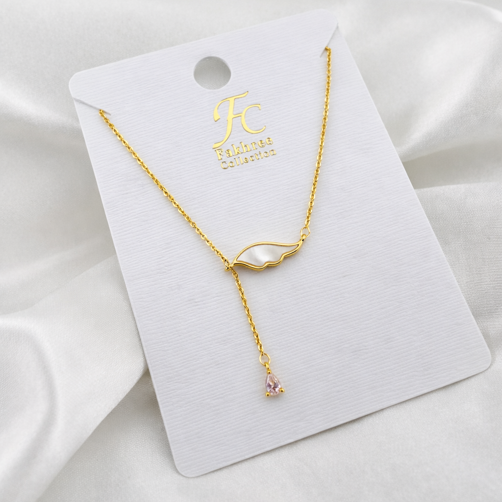 Leaf Crystal Drop Necklace – Y-Style Adjustable Chain | Imitation Gold Fashion Jewelry