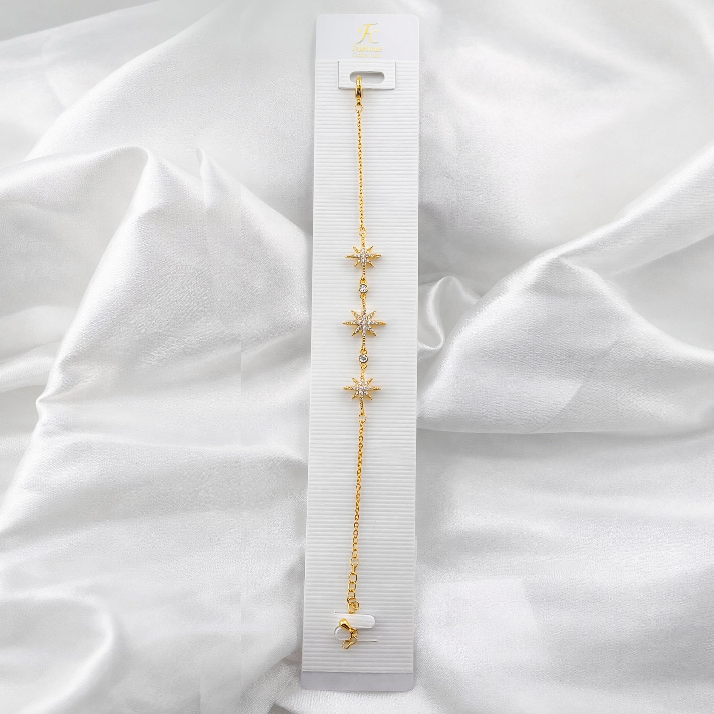 Starburst Charm Bracelet – Crystal North Star Motifs | Imitation Gold Adjustable Bracelet