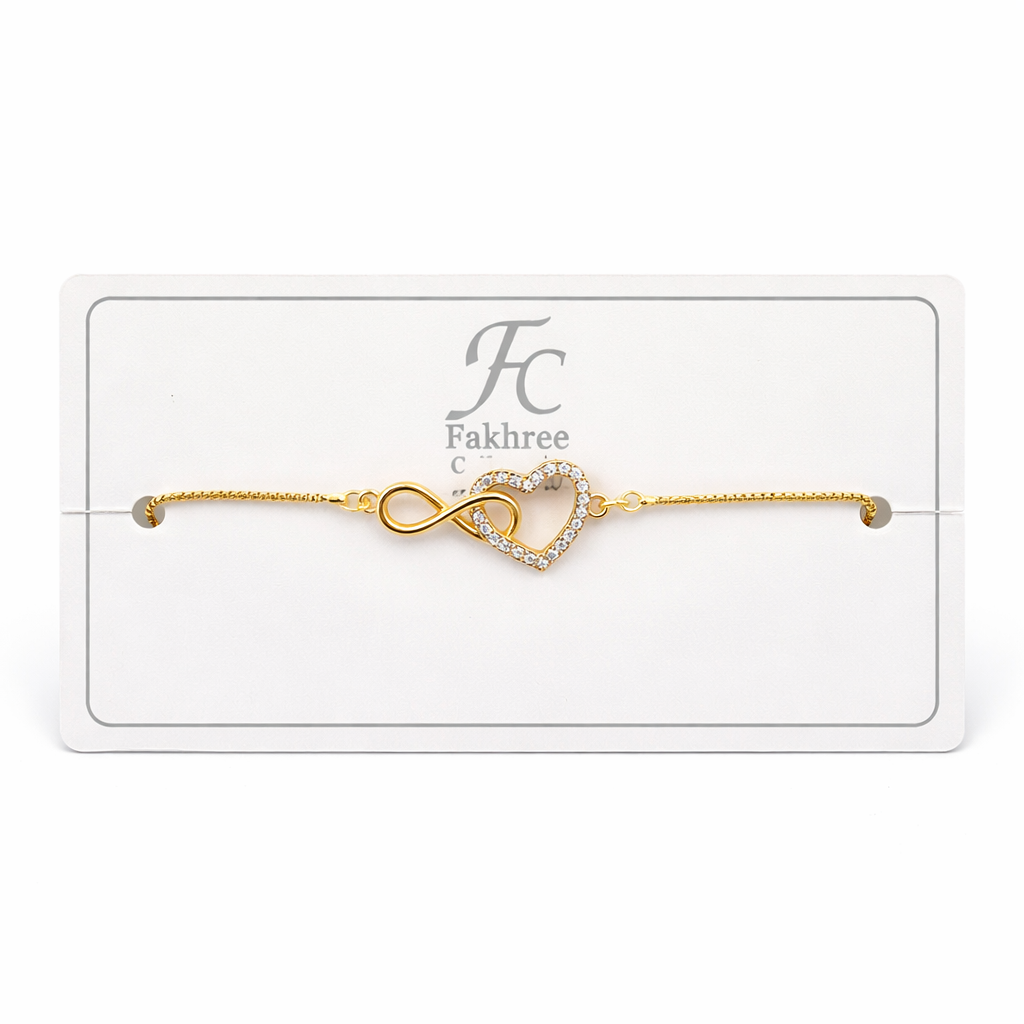 Infinity Heart Charm Bracelet with Stone Outline – Adjustabl | Imitation Gold