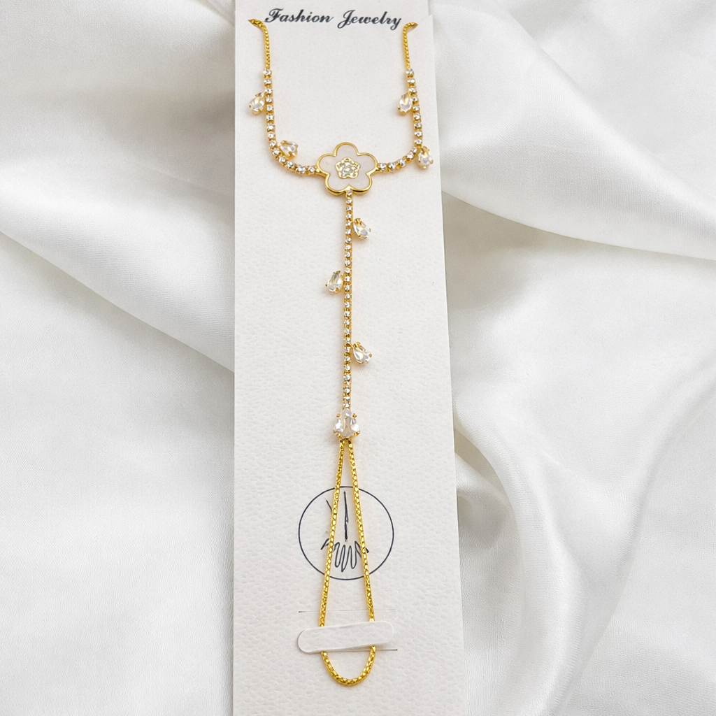 Floral Hand Harness Bracelet with Stone Chain – Adjustable | Hathphool | Imitation Gold Fashion Jewelry