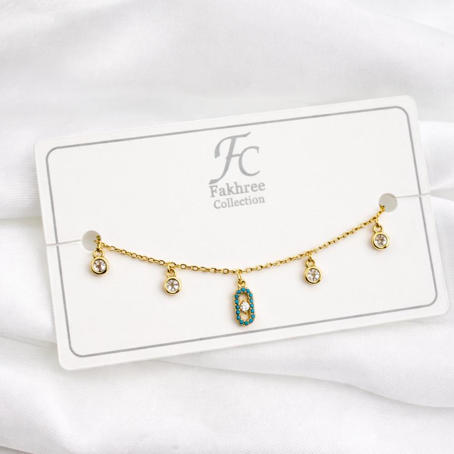 Charm Bracelet with Stone Drops – Adjustable Chain | Imitation Gold Fashion Jewelry