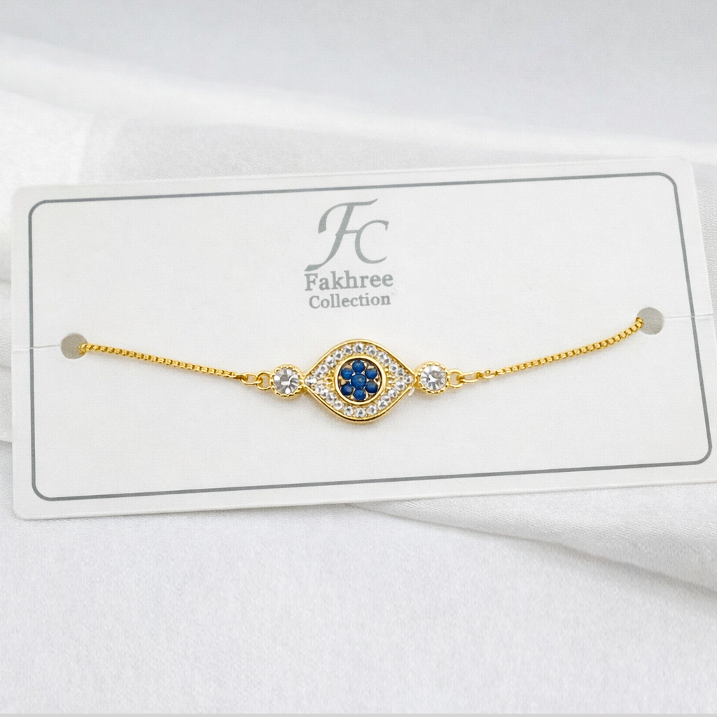 Eye Stone Bracelet – Blue Center Charm | Adjustable Imitation Gold Fashion Jewelry