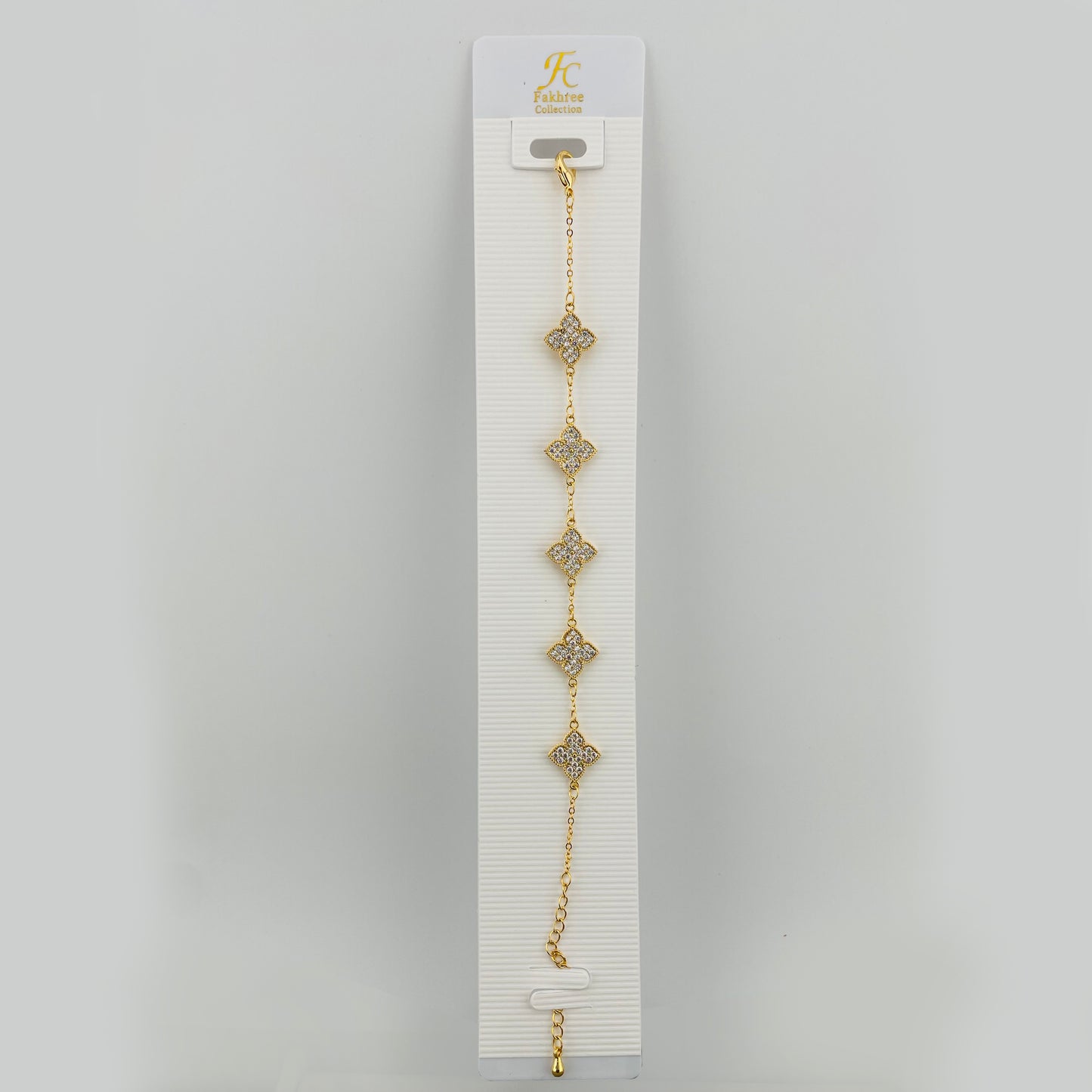 Floral Crystal Charm Bracelet – Clover-Inspired Stone Motifs | Adjustable | Imitation Gold Fashion Jewelry