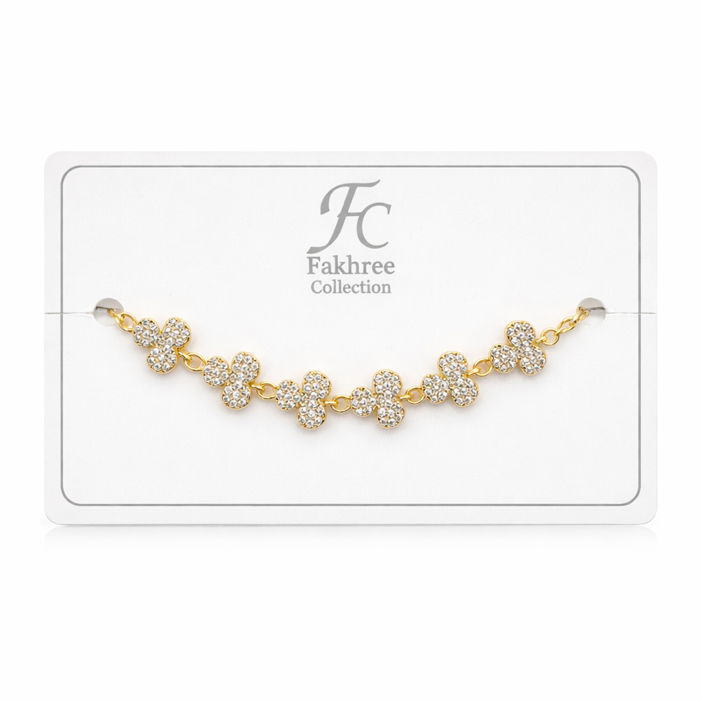 Floral Cluster Charm Adjustable Bracelet – Crystal Flower Motifs | Imitation Gold