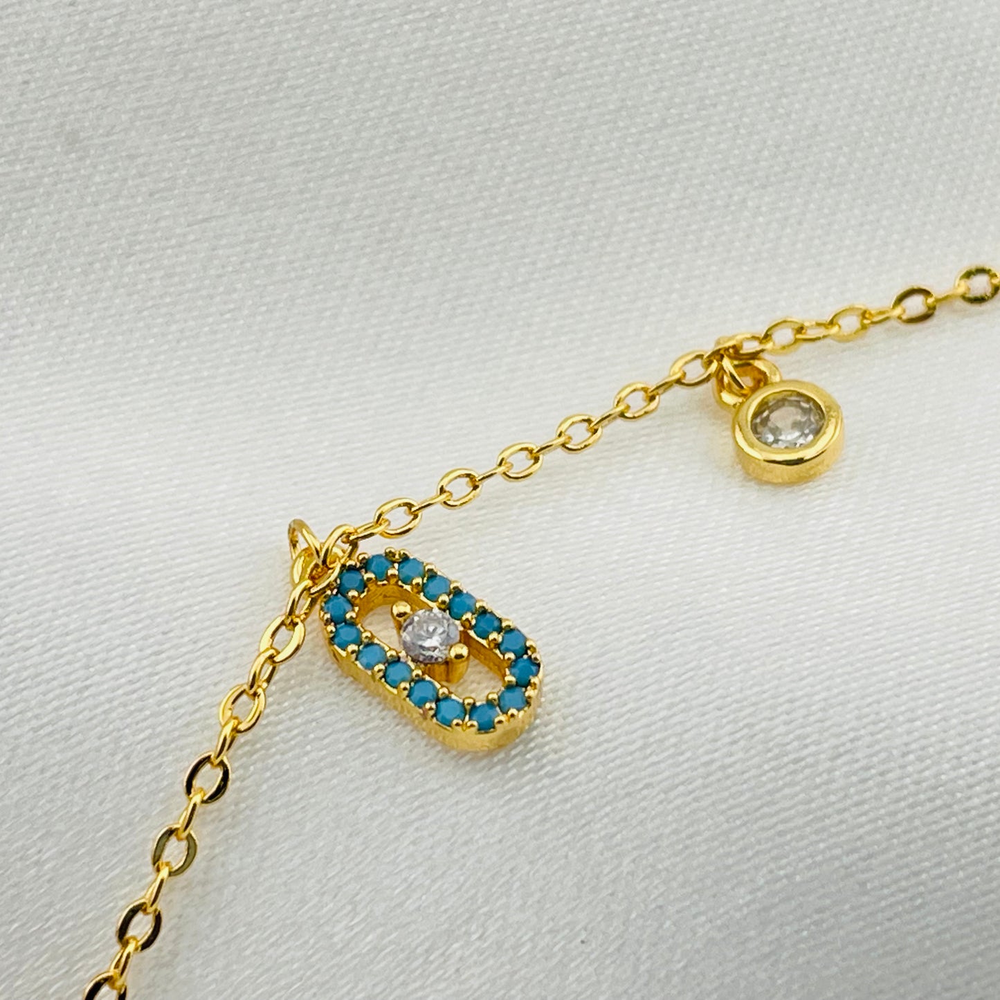 Charm Bracelet with Stone Drops – Adjustable Chain | Imitation Gold Fashion Jewelry