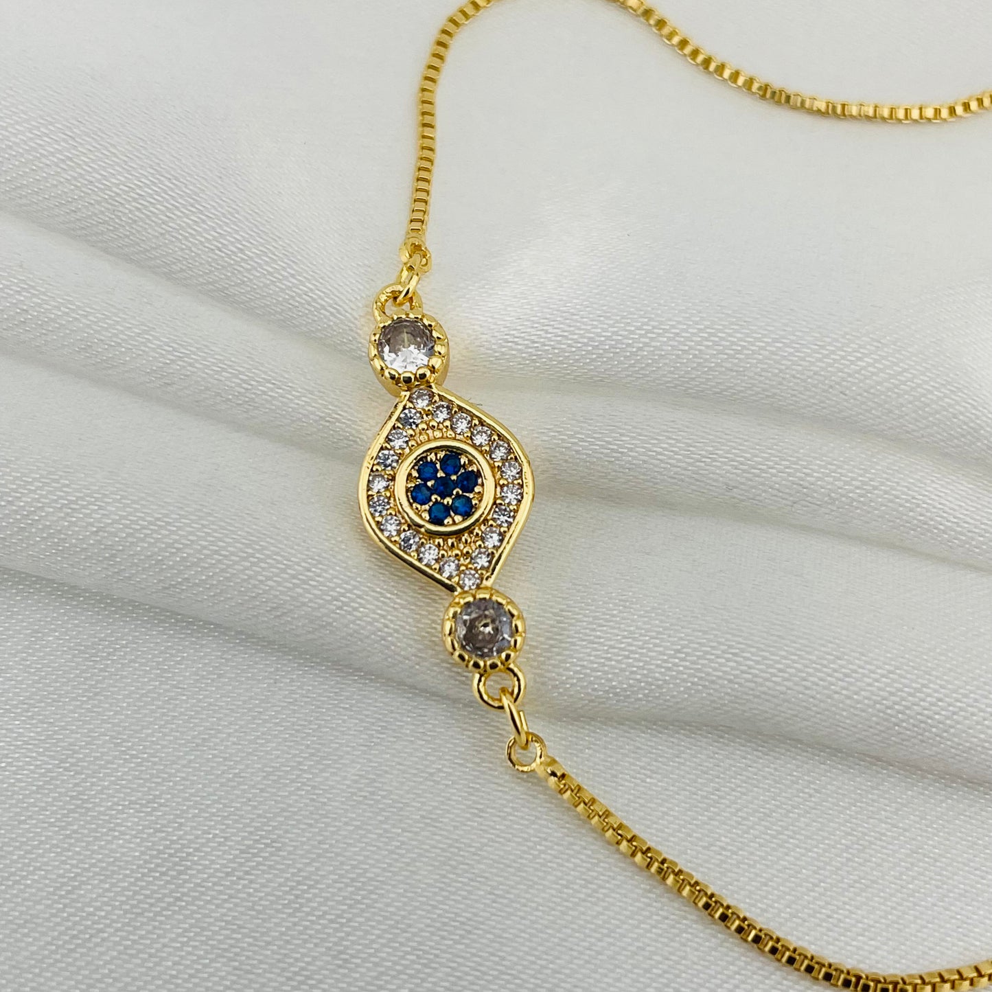 Eye Stone Bracelet – Blue Center Charm | Adjustable Imitation Gold Fashion Jewelry