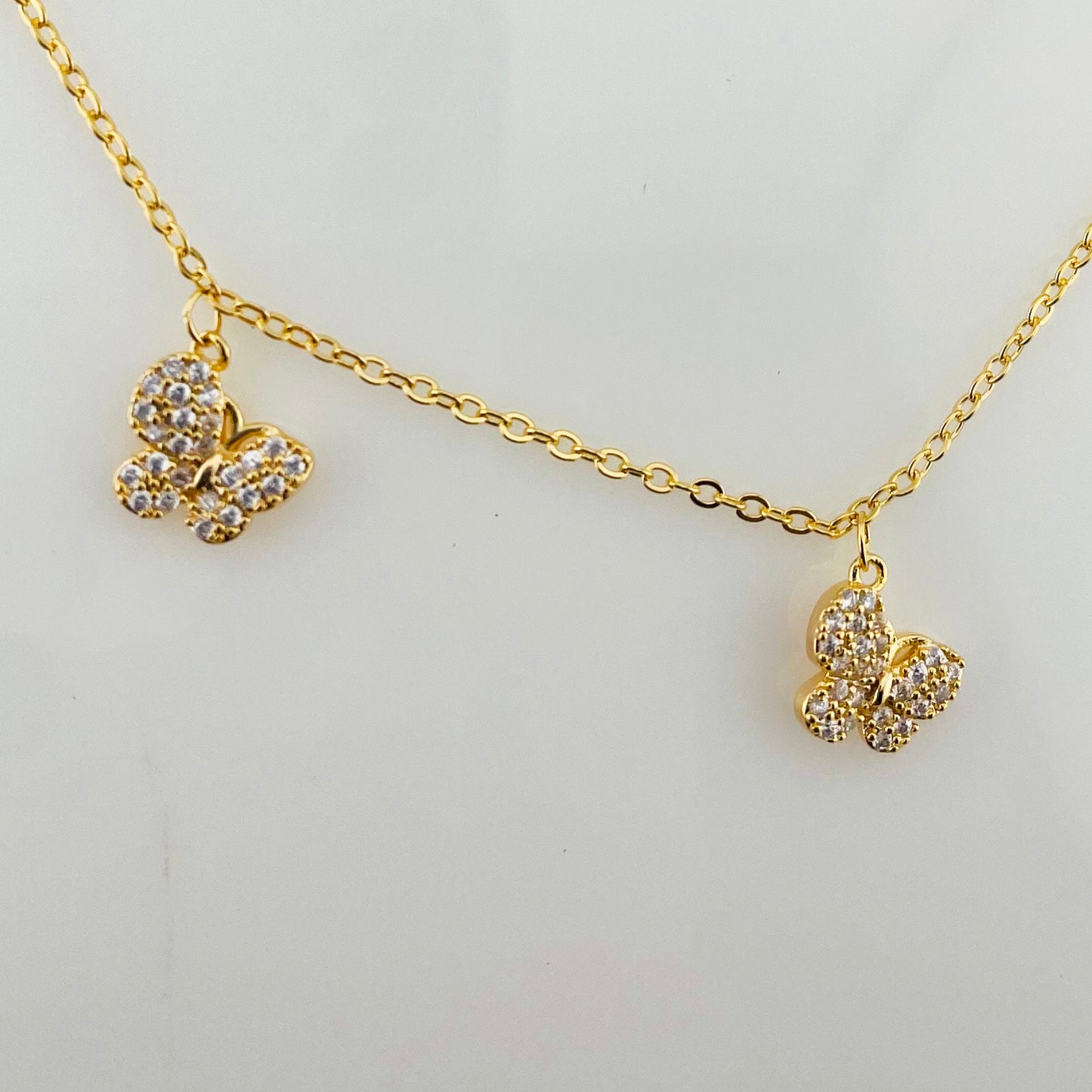 BUTTERFLY NECKLACE AND EARRING SET FASHION JEWELRY IMITATION GOLD, ADJUSTABLE CHAIN