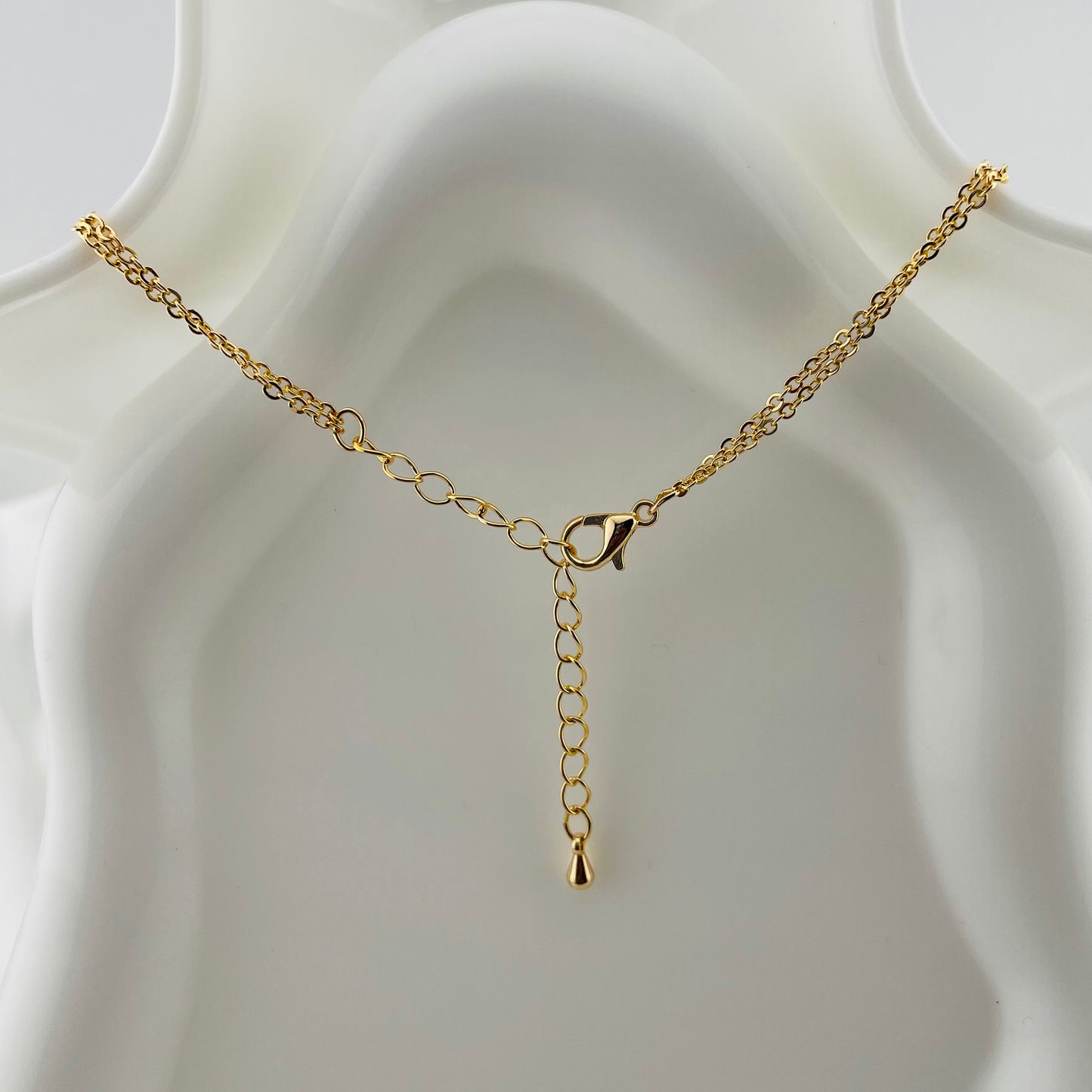 DUAL LAYERED NECKLACE 3 STONE PENDANT ,ADJUSTABLE CHAIN, FASHION JEWELRY IMITATION GOLD