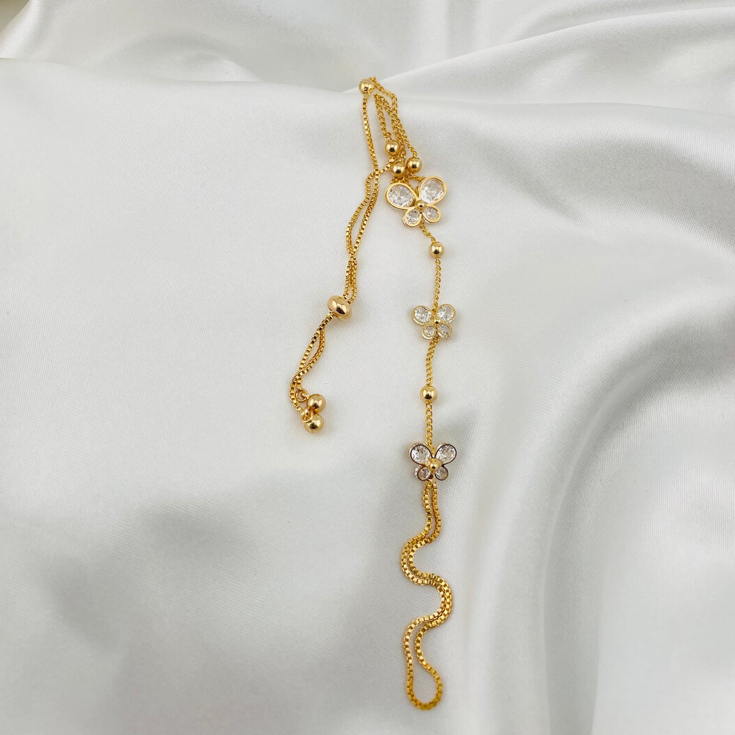 Floral Hand Harness Chain Bracelet – Crystal Flower Motifs | Adjustable | Hath Phool | Imitation Gold Fashion Jewelry