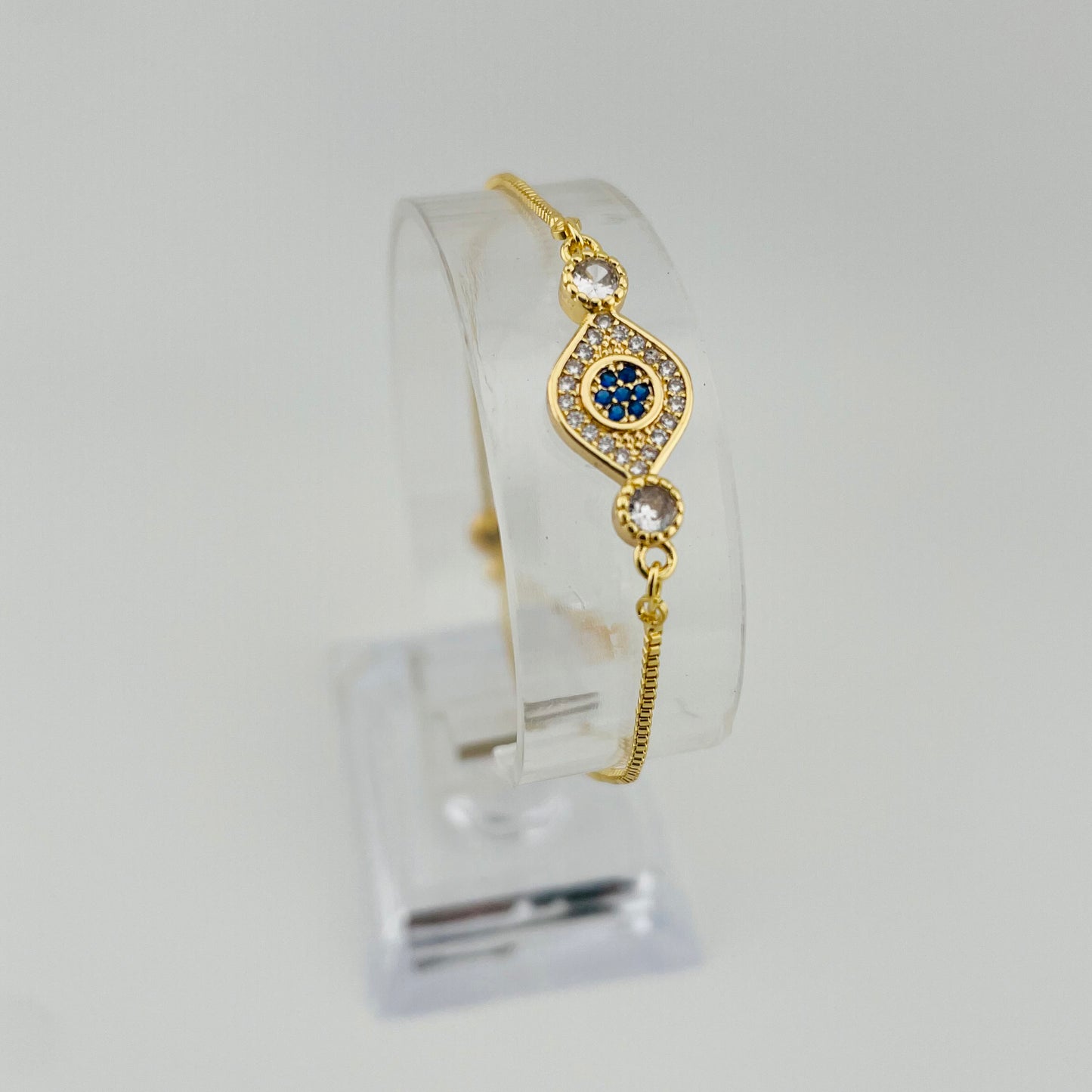 Eye Stone Bracelet – Blue Center Charm | Adjustable Imitation Gold Fashion Jewelry