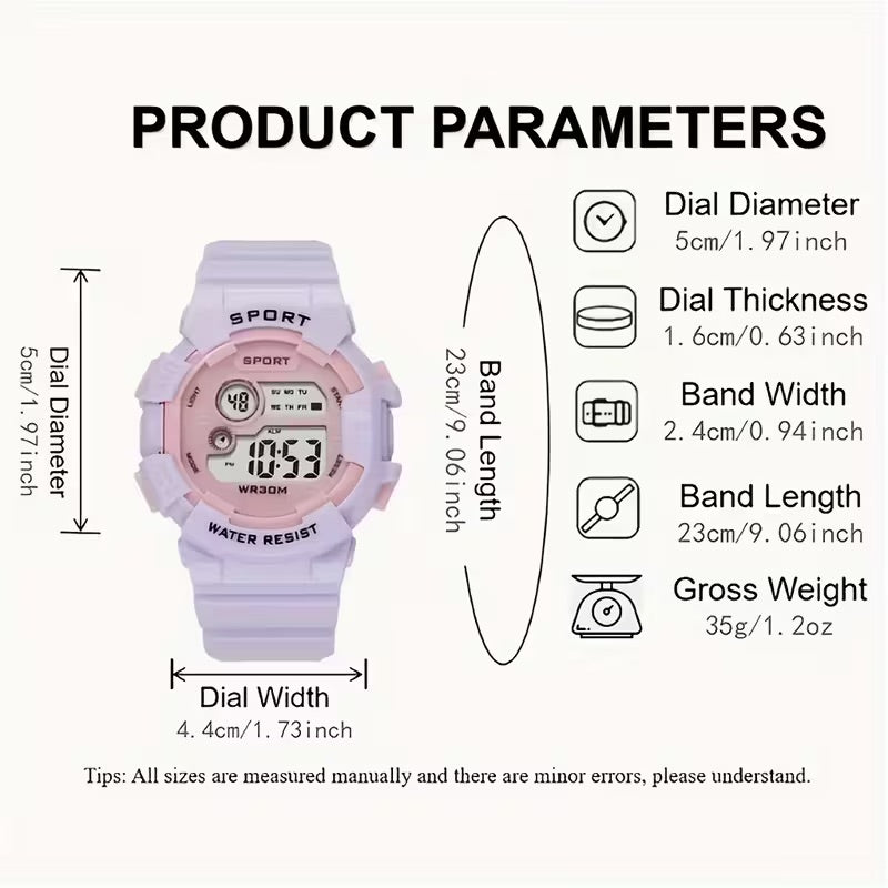 Digital Sport Watch for Girls – Colorful Design, Luminous Display, Alarm, Stopwatch & Water Resistant